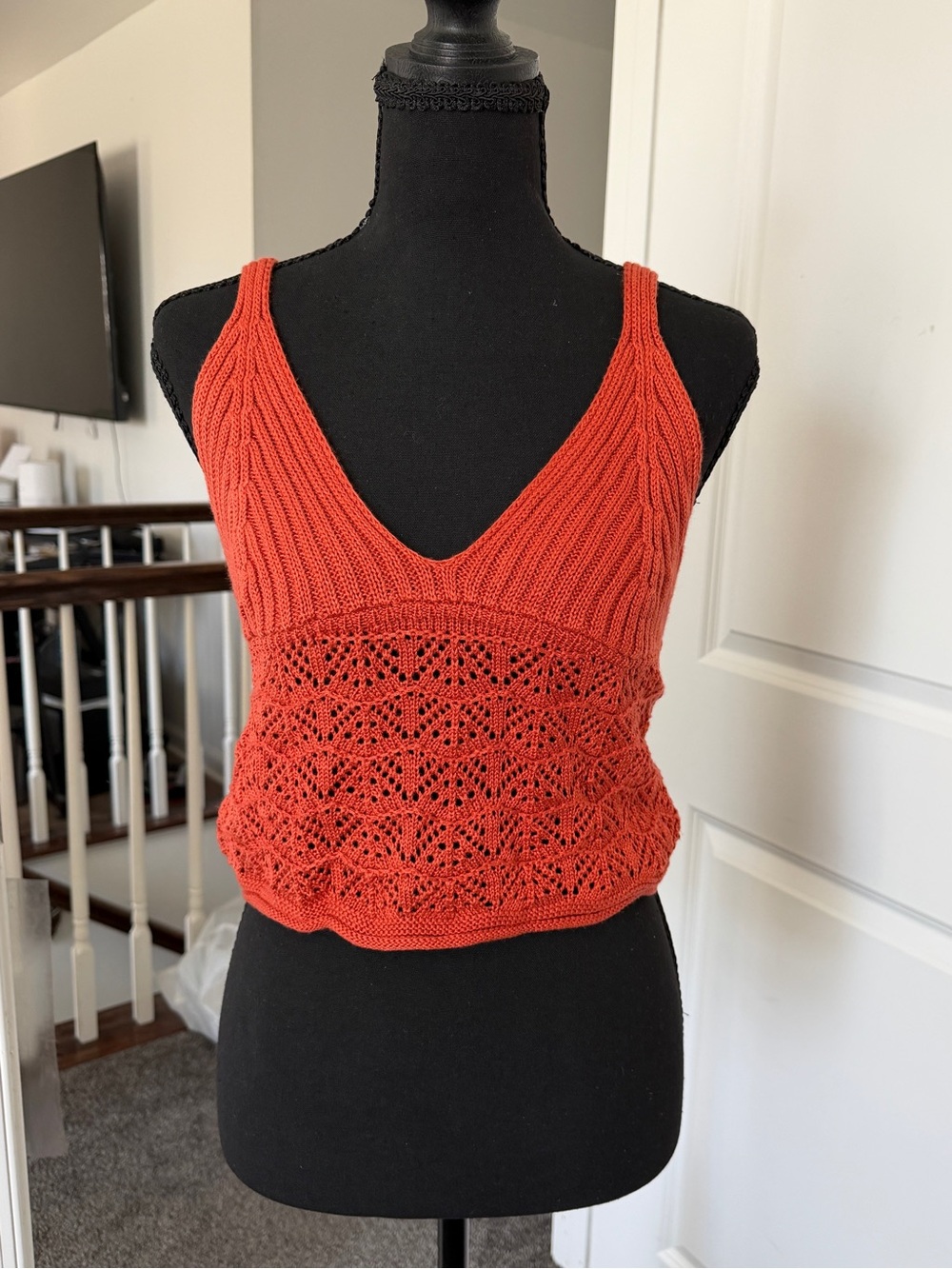Forever 21 Orange Knit V-Neck Crochet Hem Camisole